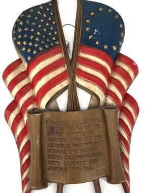 Sexton Metal Patriotic Wall Plaque Painted US Flag Pledge of Allegiance 15" Vtg